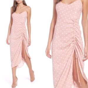 AFRM Light Pink Misty Rose Polka Dot Summer Party Adjustable Slit Midi Dress SM